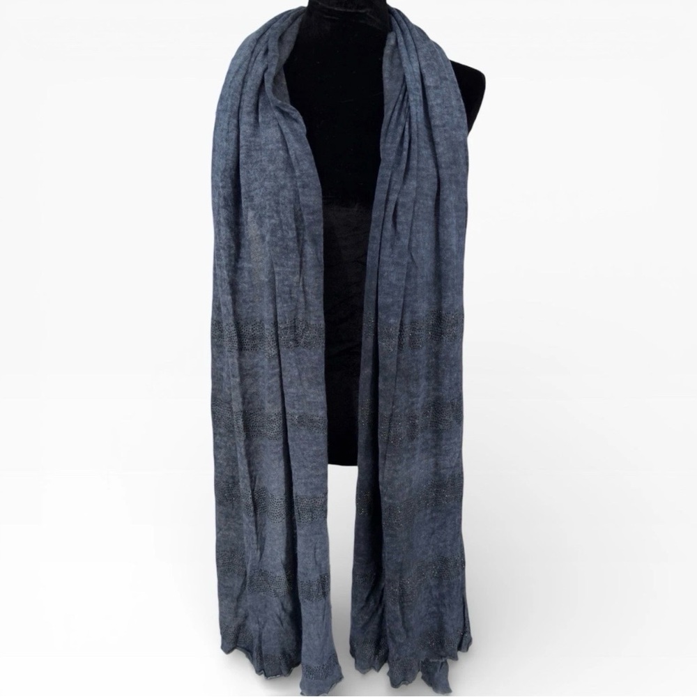 Avant Toi Cashmere Silk Scarf Stole Beaded Stripe Distressed Gray Made In Italy